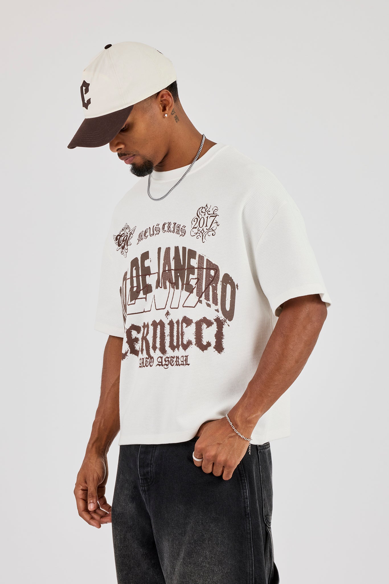 CN17 Embroidered Waffle Boxy T-Shirt - Off White